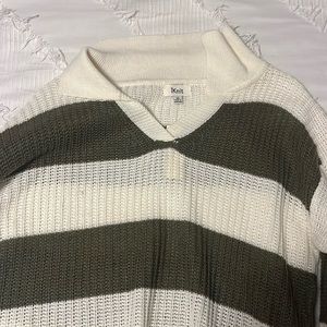 Green and white collared sweater
